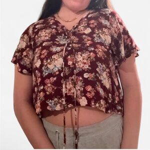 Sadie & Sage Burgundy Floral Crop Top